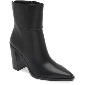 Steve Madden Size 10 Black Leather Pointed Snip Ankle Boots NEW Block Heel $259